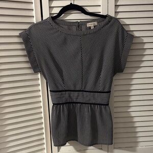 Monteau Black & White Striped Peplum Tunic